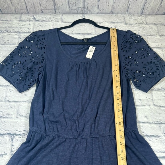 NWT Talbots Navy Blue Midi Eyelet Puff Sleeve Dress with Elastic Waist. Size L. - Picture 7 of 9